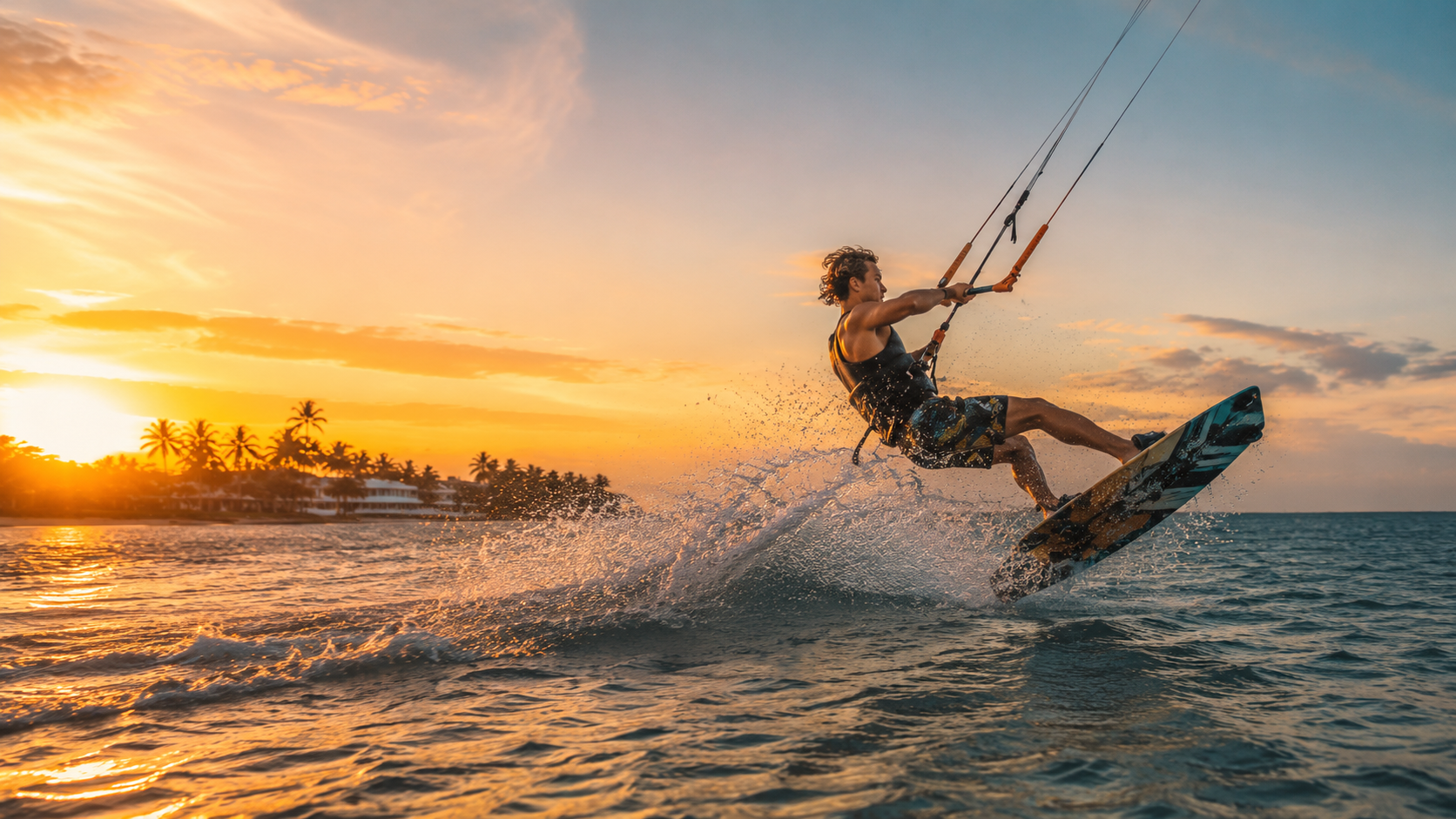 Kitesurfing na wybrzeżu Kenii o zachodzie słońca