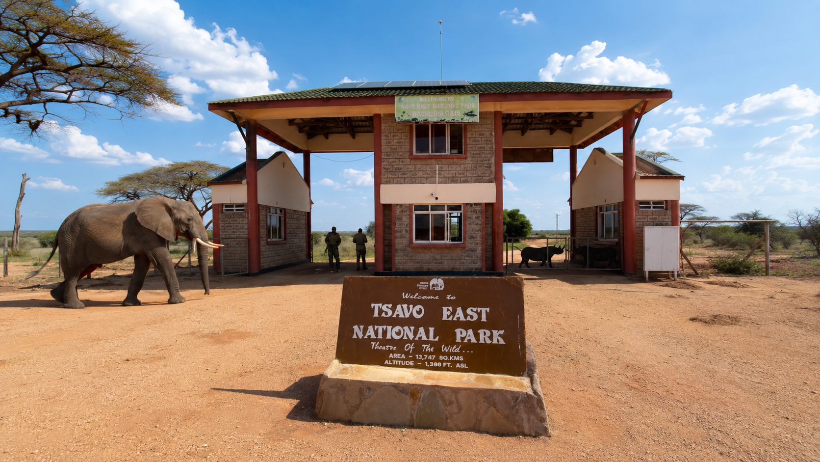 Wjazd do Parku Narodowego Tsavo East podczas jednodniowego safari w Kenii