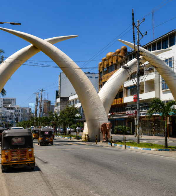 Pomnik Kłów Mombasy na Moi Avenue podczas Mombasa City Tour w Kenii